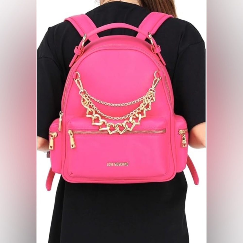 🆕 NWT 💖 Love Moschino Chain Backpack in Fuchsia - Picture 4 of 4